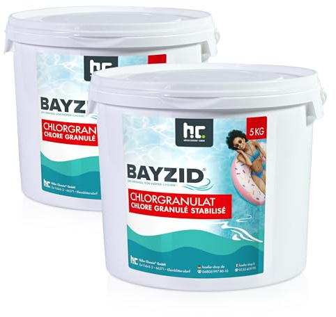 BAYZID® Granulés de Chlore Choc Stabilisé 2 x 5 kg – Chlore Rapide 56% pour Désinfection Piscine – Chloration Choc & Entretien Hebdomadaire – Dissolution Rapide
