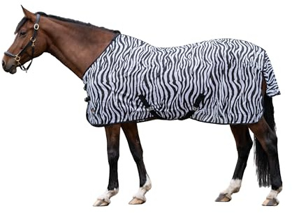 HKM Zebra Manta Anti-Moscas con cinturón Cruzado Blanco/Negro 125