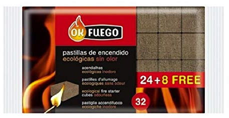 Paquete de 32 Pastillas de Encendido ECOLÓGICAS SIN Olor Fuego para chimeneas, Estufas, barbacoas