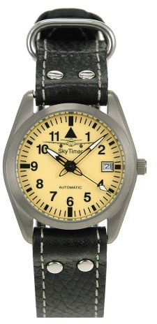 SkyTimer 507526007 Fliegeruhr - Automatik Miyota 8215, Titangehäuse, Glasboden, 5 ATM wasserdicht, Pilotenband Leder