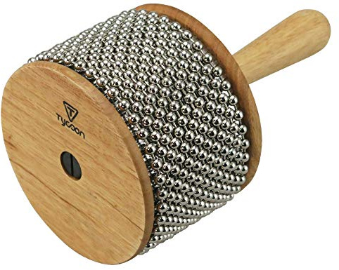 Tycoon Percussion Cabasa, Large Size, Stainless Steel Shell, Steel-Bead Chains, Wooden Flanges & Handle, Produces Rhythmic Shaking & Rattling Sounds, Ideal for Percussionists, Natural (TSA-LN)