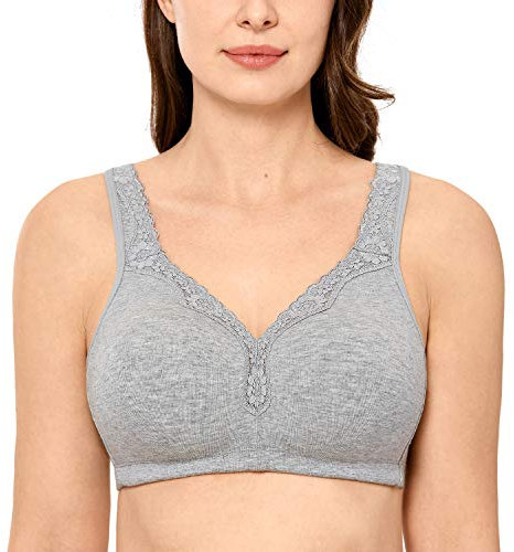 Delimira Women's Non Wired Bras Full Coverage Cotton Comfort Bra Plus Size Non Padded Soft Bras Grey 38E