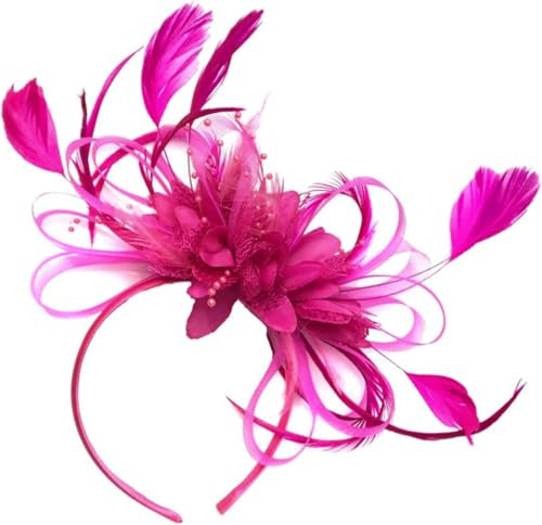 Damen-Fascinator-Haarreif, für Hochzeit und Pferderennen, mit Federn, Fuchsia / Pink