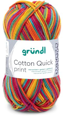 Gründl Wolle Cotton Quick print - dünne Wolle mit Farbverlauf zum Häkeln - Häkelgarn - Glänzend und hautfreundlich - 100% Baumwolle - 1 Knäuel 50 g / 125 m - Nadelstärke 3-4 - Carneval