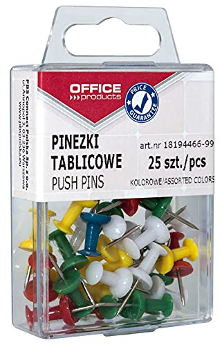 Office Products 18194466-99 Pinnwandnadeln / 25 Stück in Hängebox/Farbig Sortiert/Fassförmige Reißnägel Pinnadeln/Kreativ Heftzwecken Bunt