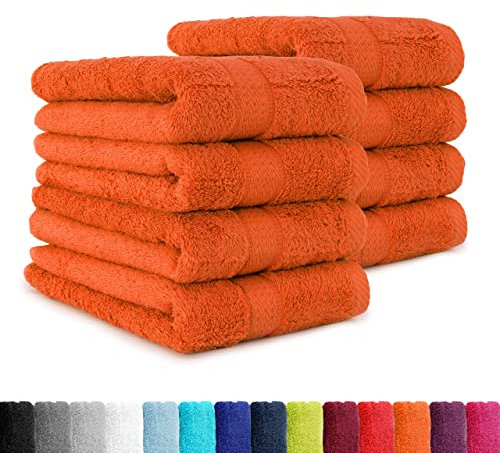 BaSaTex - 8er Pack Handtücher Premium 50x100 cm aus Baumwolle - Frottee Handtuch Set mit Aufhänger - Öko-Tex Made in Green Zertifiziert - Orange