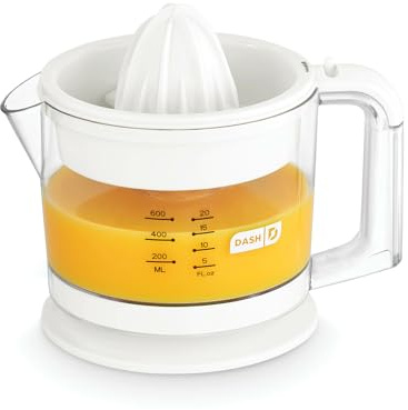 Dash Citrus Juicer Extractor: Compact Juicer for Healthy Juice, Oranges, Lemons, Limes, Grapefruit & other Citrus Fruit with Easy Pour Spout + 20 oz Pitcher - White
