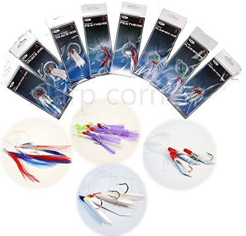NGT 8 Packs Bass Mackerel Feathers Cod Lure Lures Sea Fishing Boat Tackle Rigs