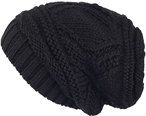 Lilax Knit Slouchy Oversized Soft Warm Winter Beanie Hat Black