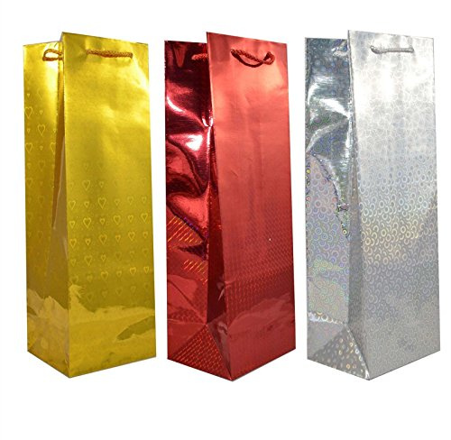 Assorted Christmas Holographic Bottle Gift Bag 36cm - Pack of 3
