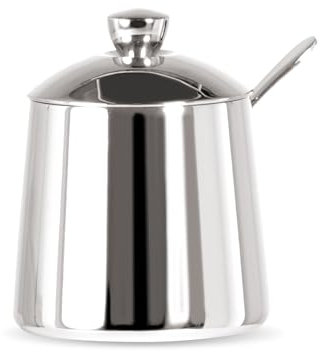 Frieling USA 18/10 Stainless Steel Sugar Bowl with Lid & Spoon Set - 300 ml - Silver Metal Sugar Holder Pot - Dishwasher Safe - Contemporary Modern Kitchenware Accessory - Stainless Steel Pot
