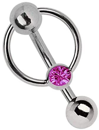 Modern Nature Piercingschmuck Intimate Piercing Titanium Banana in 1,6 mm, 5 mm Bowling Ball with Holes and Clamping - Ring with Stone in Many Colors - Shocking Pink