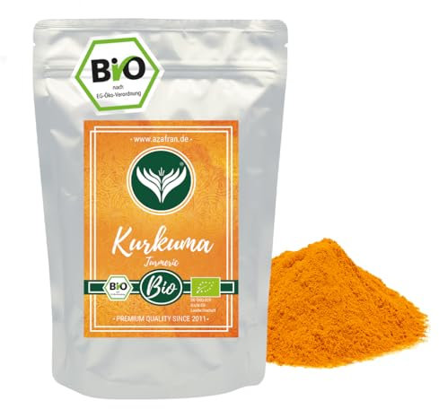 Azafran BIO Kurkuma Pulver, Kurkumawurzel fein gemahlen, Kurkumapulver als Gewürz oder für Curcuma Tee/Milch 500g