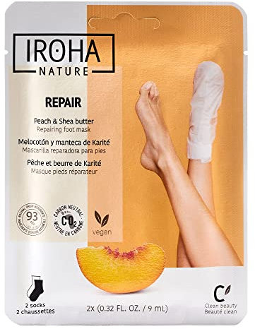 IROHA NATURE - Reparierende Maskensocken Pfirsich und Sheabutter|Tiefenhydration und sofortige Reparatur | Trockene und rissige Füße | Sofortiger Effekt, natürlich und 100%vegan |Bewiesene Ergebnisse