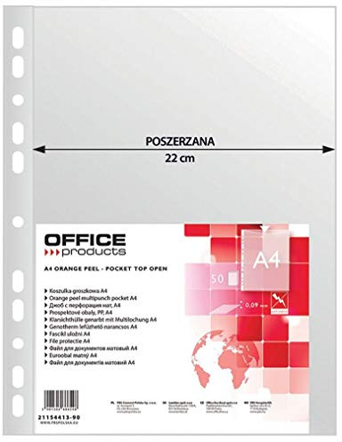 Fundas perforadas para productos de oficina PP A4 Orange Peel 90 micras 50 piezas/archivo de documentos/tipo cáscara de naranja/borde reforzado/material-PP/color-transparente/formato -A4/grosor