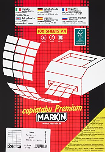 Markin C500 Etichette autoadesive, con margine 2.400, 70 x 36 cm, Bianco