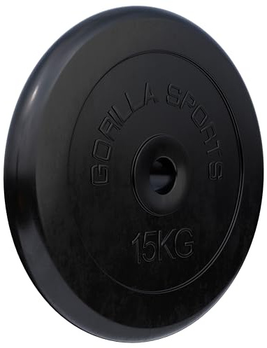 GORILLA SPORTS® viktskivor - singel/set, 1,25 kg, 2 kg, 2,5 kg, 5 kg, 10 kg, 15 kg, 20 kg, 25 kg, 27,5 kg, 30 kg vikter, 30/31 mm hål, gjutjärn, gummerad, svart - viktskivor, hantel uppsättning