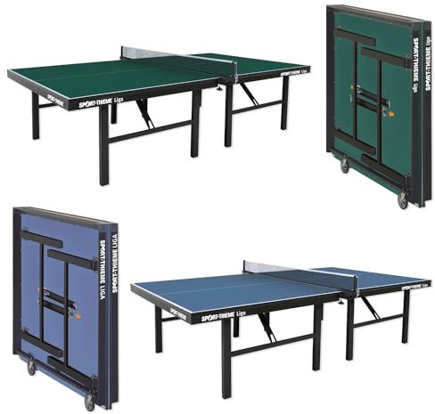 Sport-Thieme Tischtennisplatte Liga | blau & grün | für Leistungs- und Wettkampfsport | schnelle Montage | mit großen Laufrädern | stabil | wetterbeständig | ca. 108 kg