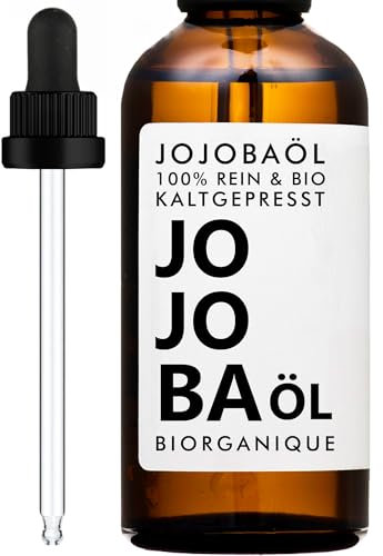 Huile de Jojoba BIO 50ml | 100% Pure, Naturelle et Pressée à Froid | Soin pour Cheveux, Peau & Corps | Vegan & Cruelty Free | Jojoba oil | Flacon en Verre + Pipette