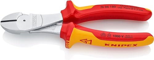 KNIPEX Kraft-Seitenschneider verchromt isoliert mit Mehrkomponenten-Hüllen, VDE-geprüft 180 mm, 74 06 180