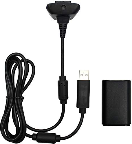 OSTENT 2 in 1 Charger Cable + Rechargeable Battery Pack Compatible for Microsoft Xbox 360 Wireless Controller Color Black