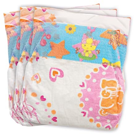 Heless 375 - Puppenwindeln, 3 Stück, am Bund bedruckt mit farbenfrohen Kindermotiven, wiederverwendbarer Klettverschluss, Größe 28 - 35 cm