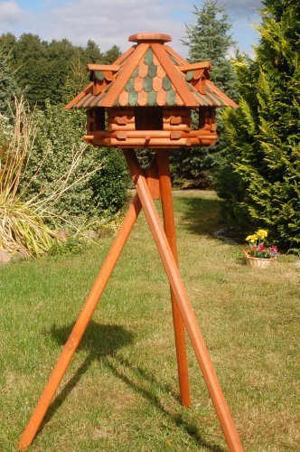Deko-Shop-Hannusch Massives Luxus Vogelhaus mit Ständer + imprägniert, Vogelfutterhaus mit Futtersilo, Silo