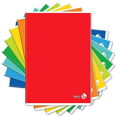 BM BeMore Color Basic 0110600 – Cuaderno A4 – Rayas con márgenes para primer y segundo grado – Papel 80 g/m² – Colores surtidos – Paquete de 10 unidades – Multicolor