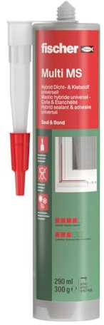 fischer Multi MS Kleb- und Dichtstoff, wasserfester Montagekleber für elastische Verklebungen, MS-Polymer für viele Anwendungen & Untergründe, 290 ml, schwarz