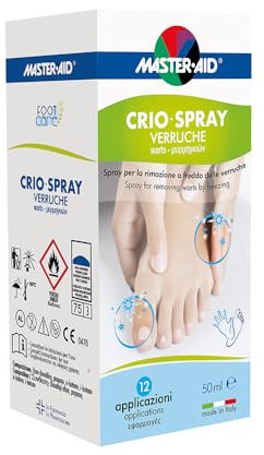 MASTER AID Footcare Verruche - Crio Spray Verruche - Trattamento Verruche - Per Rimozione Verruche di Piedi e Mani - 1 Confezione con 12 Applicazioni - 50ml