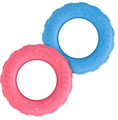 KONG Puppy Tires, For Medium/Large Puppies | Soft Natural Puppy Rubber Soothes Teething Gums, Stuffable Inner Track, Freezable, for Growing Puppies