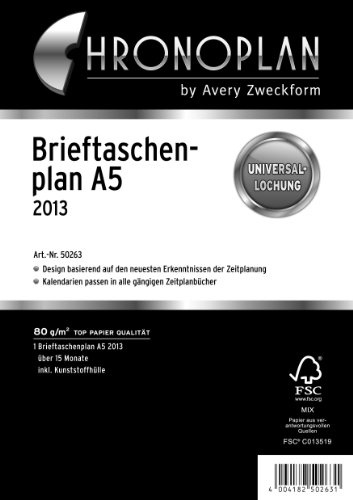 Chronoplan 50263 kalenderinlägg 2023, plånbok i A5-format (156 x 210 mm), ersättningskalender, universellt hål för upphängning i A5-ringmekanik (15 månader, 1 månad på 2 sidor), vit
