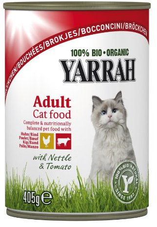 Yarrah Bröckchen Huhn und Rind 405g Bio Katzenfutter, 6er Pack (6 x 0.405 kg)