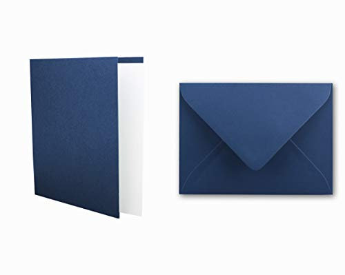 Einladungskarten inklusive Briefumschläge & Einlegeblätter - 25er-Set - Blanko Klapp-Karten in Dunkel-Blau - bedruckbare Post-Karten in DIN B6 Format - speziell zum Selbstgestalten & Kreieren