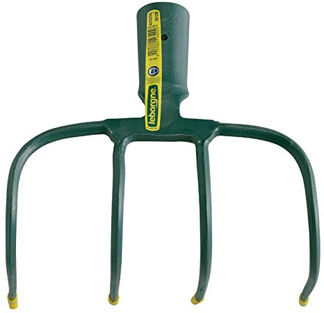 LEBORGNE - Croc à Fumier 4 Dents Douille Sans Manche - Outillage de Jardin - Crocs - Pour Griffage, Aération, Nivellement et Rassemblement Végétaux - Acier Forgé et Trempé