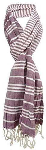 TigerTie Schal in dunkelrot weinrot bordeaux weiß gestreift mit Fransen - Gr. 180 x 50 cm