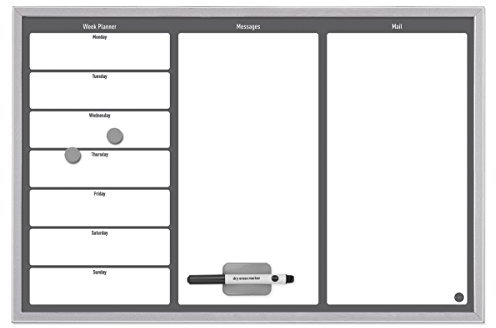 Bi-Office MM03304529 - Wochenplaner mit Notizfeld, MDF Rahmen lackierter Stahl, 60 x 40 cm großer, grau/weiß