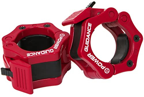 POWER GUIDANCE Abrazaderas Mancuerna para Barras Olímpica 50mm Cierres Barra Abrazaderas de Topes para Barras de Pesas con Bloqueo Cierre de sujeción rápida y Segura(1 par)