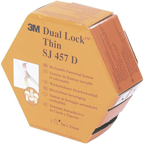 3M Dual Lock SJ457D Sistemas de cierre reposicionable - Mitad de espesor que los sistemas de unión desmontable Dual Lock para fijaciones de bajo perfil, 25 mm x 10 m, translúcido, 2.5 mm, 1 unidad