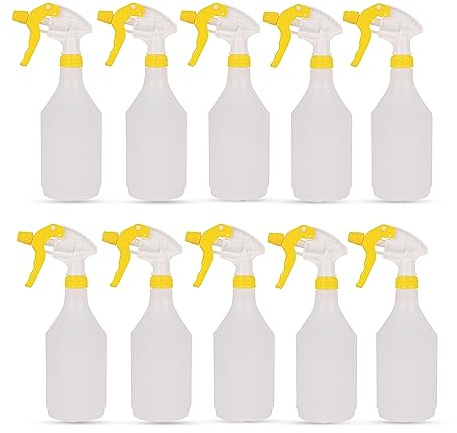 DCS Pack of 10 Plastic Water Spray Bottles for Cleaning 750ml – Hand Trigger Empty Spray Bottles for Gardening and Home Cleaning – Heavy duty Industrial Refillable Mist Spray Bottle (Yellow)