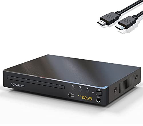 Lettore DVD compatto per TV (1080P Upscaling con uscita HDMI/Coxical/AV, porta ingresso USB e MIC, Multi-Regione Libera, cavo HDMI e AV incluso) (LP-099)