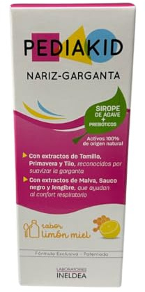 PEDIAKID - Nez-Gorge - Apaise & dégage les voies respiratoires - Participe au fonctionnement du système immunitaire - Thym, Tilleul, Sureau, Gingembre, Vitamine C & Cuivre - Goût citron miel - 125ml