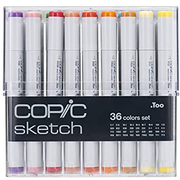 COPIC Sketch Set « 36 Colors », 36 pièces dans un présentoir acrylique, Twin Marker avec une pointe moyenne et une pointe brush