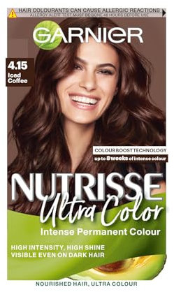Garnier Nutrisse Ultra Color, Permanent Hair Dye, Intense Colour, For All Hair Types, 4.15 Iced Coffee, Brown