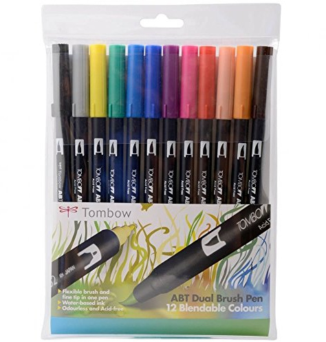 Tombow ABT-12C-1 - Rotuladores (12 unidades, punta de pincel doble, colores primarios)