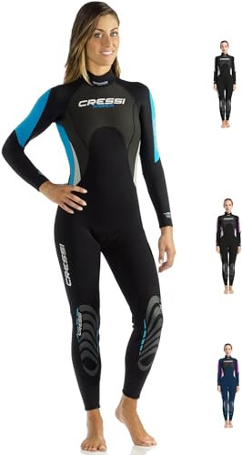 Cressi Morea Lady Wetsuit Full 3 mm, Muta Monopezzo Neoprene Ultrastretch Donna, Nero/Acquamarina/Silver, L