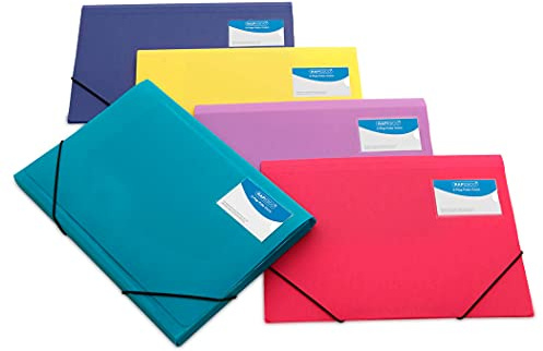 Rapesco 0720 Chemise Porte-documents à Trois Rabats, A4+, Couleurs Vives Opaques Assorties, Lot de 5