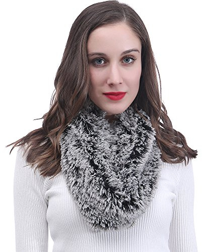 Lina & Lily Bi-color Women's Infinity Loop Faux Fur Winter Scarf (Black and White)