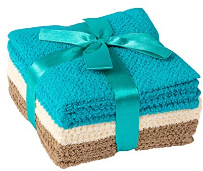 Living Fashions Washcloths Set Of 8 Popcorn Weave Texture Designed To Exfoliate Your Hands, Body Or Face Extra Absorbent Ring Spun Cotton Size Colors Teal, Cream & Taupe 12 x 12 Teal, Cream, Taupe