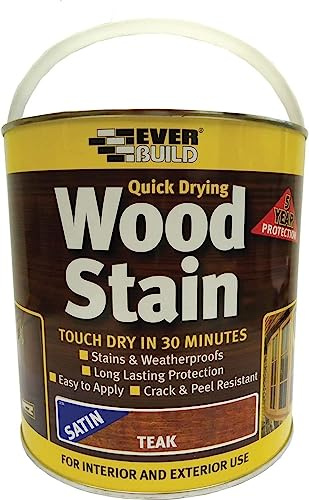 Everbuild Satin Wood Stain – Indoor And Outdoor Use – Weatherproof – UV-Resistant – Quick Drying – Solvent Free – Teak – 2.5L